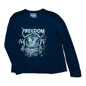 Superfly Shirt Mens Medium Blue Freedom Graphic Long Sleeve Epaulet Urban Top